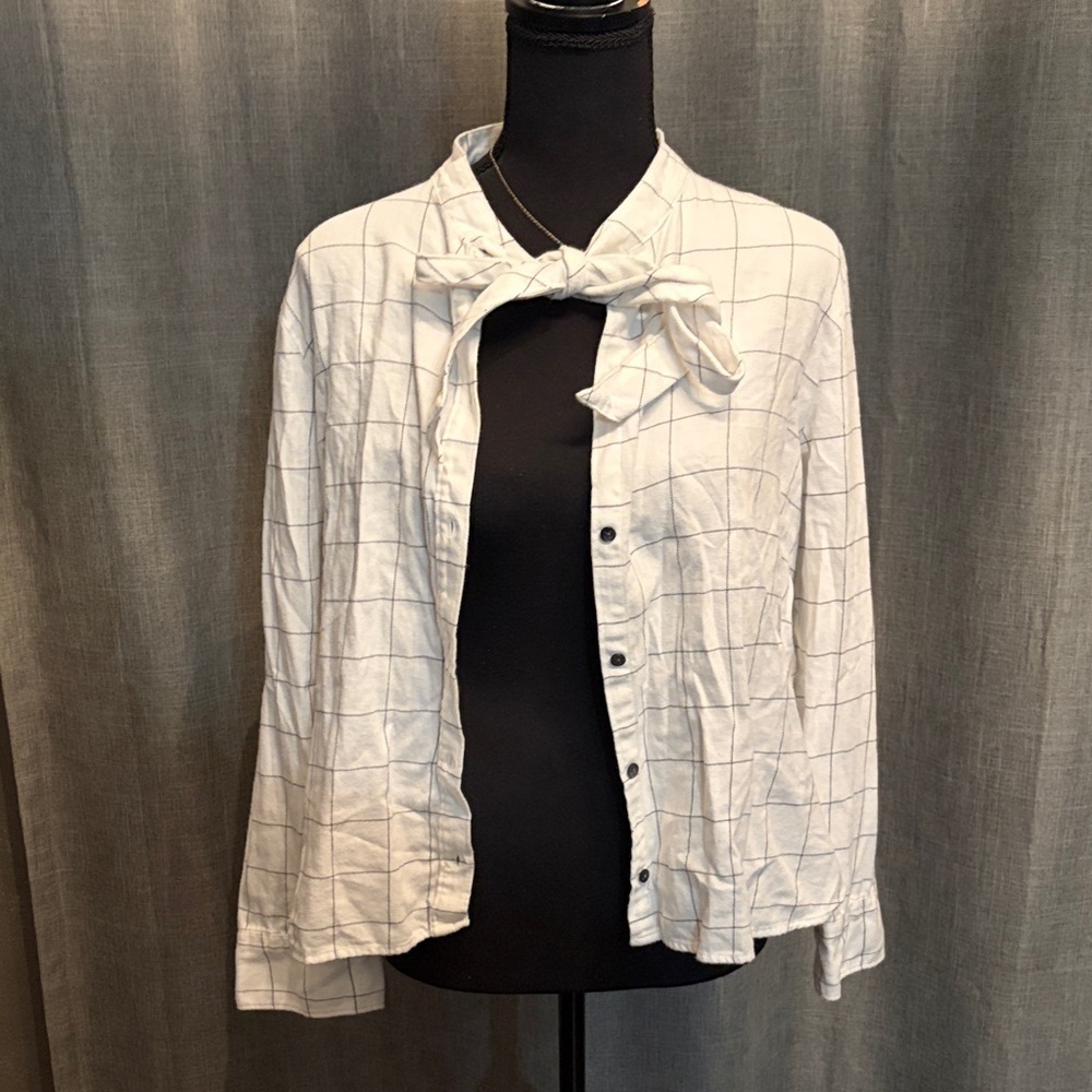 Madewell White Windowpane Tie-Neck Shirt Jacket